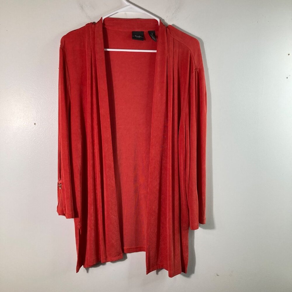 Womens Chicos Travelers‎ Collection Open Cardigan Pleat Front Orange XL